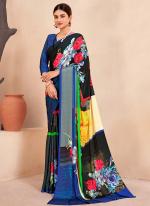 Crepe Soft Silk Blue Casual Wear Printed Saree